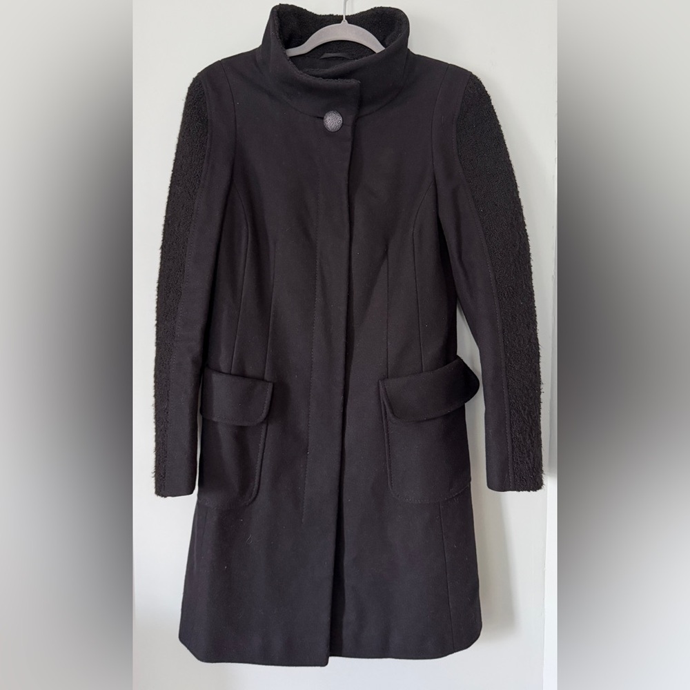 Vintage y2k European Wool Cashmere Structured Minimalist Black Coat Size 6/EU36‎ - Picture 3 of 8